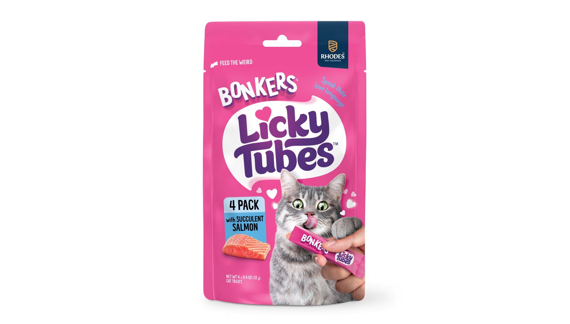 Bonkers Licky Tubes, Wet Succulent Salmon Flavored Cat Treats, 4 Tubes
