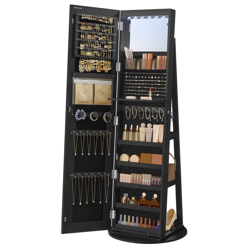 SONGMICS LED Mirror Jewelry Cabinet Standing Jewelry Armoire Organizer Box with Full-Length Mirror and Adjustable LED Light, 2 of 11