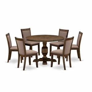 HomeStock 7-Piece Distressed Jacobean Finish Solid Wood Top Dining Table with 6 Parson Chairs - 1 of 4