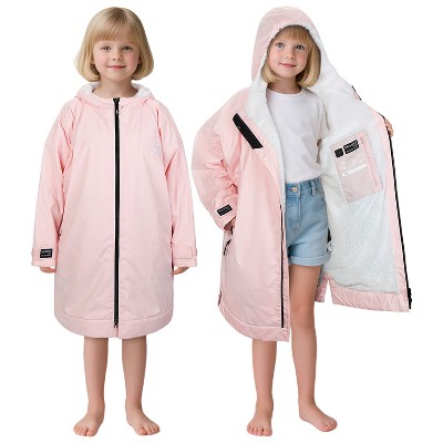 Catalonia Kids Waterproof & Windproof Swim Parka Jacket, Fleece-Lined Warm Hooded Coat for Boys & Girls, Lightweight Swim Robe