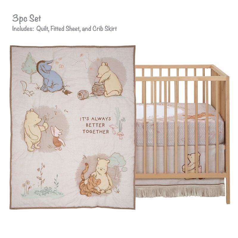 Lambs & Ivy Disney Baby Pooh Bear & Pals Cotton 3Piece Nursery Crib Bedding Set, 2 of 11