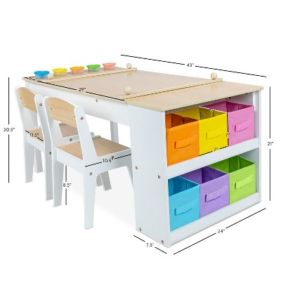 Natural Wood and White Kids Art Table with Storage Bins