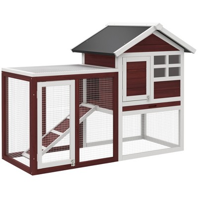 PawHut 48" Wooden Rabbit Hutch Bunny Cage with Waterproof Asphalt Roof, Fun Outdoor Run, Removable Tray and Ramp