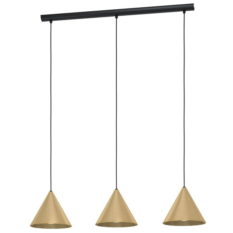 3-Light Narices Mini Pendant Structured Black Finish with Brushed Brass Metal Shade - EGLO, 1 of 5