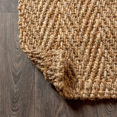 Ivory Herringbone Handwoven Jute 8' x 10' Reversible Area Rug