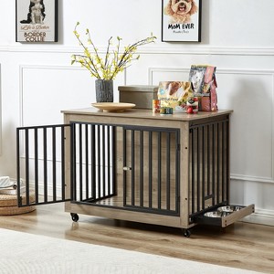 Gulches Elevate Your Home Decor and Pet Comfort: Grey Dog Crate with Multifunctional Features - 1 of 4