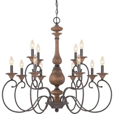Rustic Black and Walnut 12-Light Candle Chandelier