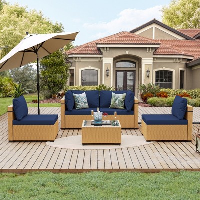 UPHA 5-Piece Rattan Patio Sofa Conversation Set with Cushions