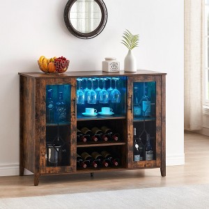 Jojoka Wine Bar Cabinet with Led Light, Liquor Cabinet with Wine and Glass Rack, Buffet Sideboard with Storage - 1 of 4