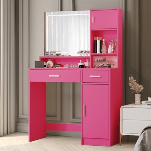 KTMBDW Vanity Desk with Mirror and LED Light Strip,Dressing Table with Drawer, 3 Level Storage Dresser&3 Lighting Modes, Suitable for Bedroom - 1 of 4