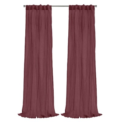 Habitat 100% Polyester Paloma Sheer Broomstick Crushed Solid Dual Header Curtain Panel Burgundy