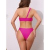 INSPIRE CHIC Women's Asymmetric One Shoulder Strap Metallic Decoration Bikini Sets, Triangle Bottom Swimwear Bathing Suits 1 Set - 3 of 4