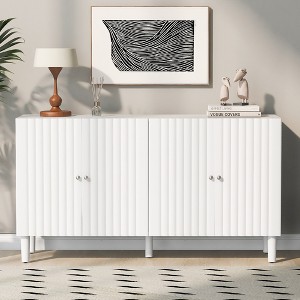 MDF Four-Door Sideboard with Wavy Pattern Doors, Cylindrical Legs, Sleek Metal Handles, Adjustable Shelves for Study, Entryway, Living Room - 1 of 4