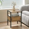 Modern Rattan Nightstand Set of 2,End Table with Drawer & Open Shelf, Freestanding Narrow Side Table for Small Space for Living Room Bedroom Offic - 4 of 4