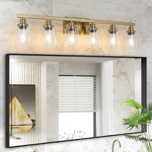 37" Golden 6-Light Vanity Light with Clear Glass Shades, Modern Iron Metal Bathroom Wall Fixture Ideal for Bathroom and Dressing Table (No Bulbs) - 1 of 4