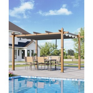 Woodgrain Aluminium Pergola Upgraded Retractable Outdoor Pergola with Canopy Modern Gazebo for Backyard, Patio, Porch, Grape Trellis - 1 of 4
