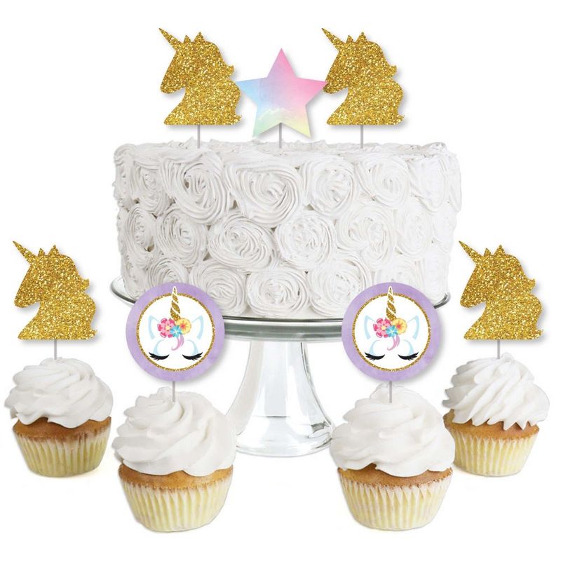Big Dot of Happiness Rainbow Unicorn - Dessert Cupcake Toppers - Magical Unicorn Baby Shower or Birthday Party Clear Treat Picks - Set of 24, 1 of 8