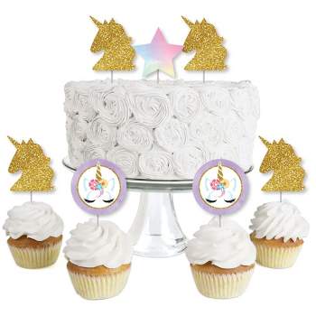 Big Dot of Happiness Rainbow Unicorn - Dessert Cupcake Toppers - Magical Unicorn Baby Shower or Birthday Party Clear Treat Picks - Set of 24