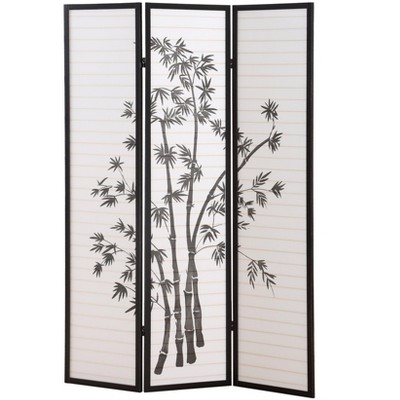 Black 3-Panel Shoji Room Divider with Bamboo Print