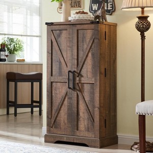 SinCiDo Farmhouse Kitchen Pantry with Barn Doors and Adjustable Shelves, 47″ Storage Cabinet, Rustic Wood Cupboard for Kitchen - 1 of 4