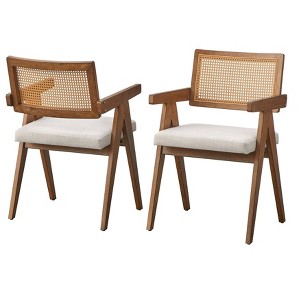Lifestorey 2pk Felicity Modern Dining Chairs Colonial Oak/Beige - 1 of 4