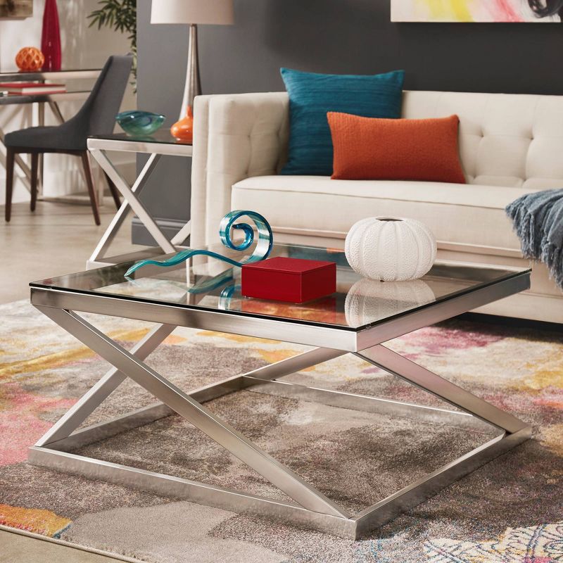 Severin Glass Top with Brushed Nickel Coffee Table Silver - Inspire Q, 2 of 6