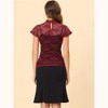 INSPIRE CHIC Women's Elegant Floral Lace Short Sleeve Keyhole Back Semi-Sheer Top - 4 of 4