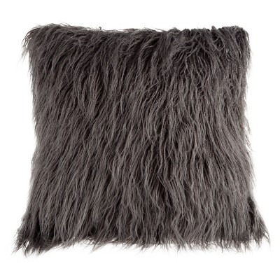 18-inch Gray Faux Fur Square Accent Pillow Set