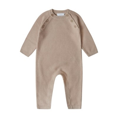 Image of Stellou & Friends Newborn and Baby 100% Cotton Long Sleeve Sweater Knit One-Piece Romper - 3-6 Months / Sand