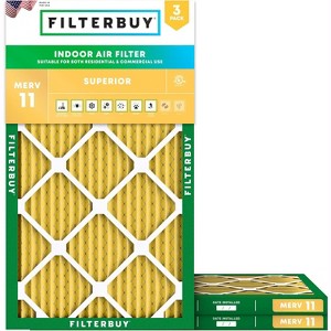 Filterbuy 14.5x27.5x1 Air Filter (3-Pack), Pleated MERV 11 Allergen Defense Replacement HVAC AC Furnace Filters (Actual Size: 14.25 x 26.25 x 0.75) - 1 of 4