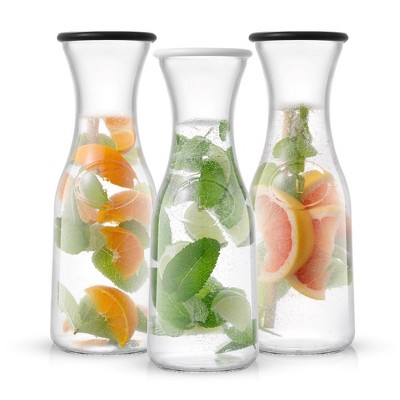 JoyJolt Hali Glass Carafe Bottle Water or Juice Pitcher with 6 Lids - 35 oz - Set of 3