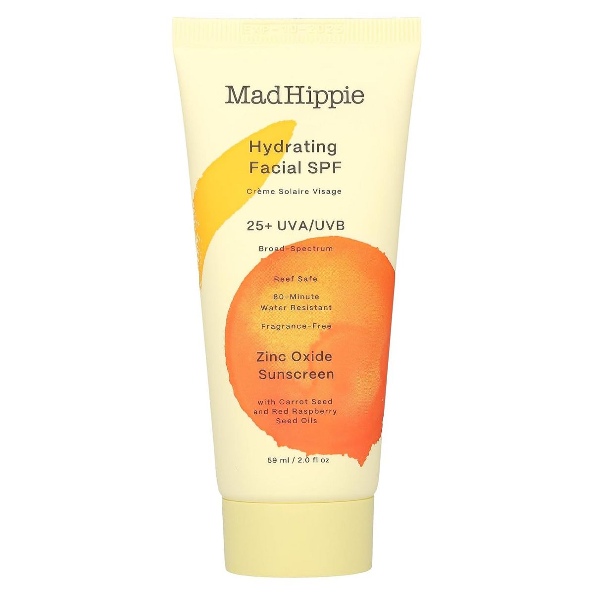 Mad Hippie Hydrating Facial SPF 25, Zinc Oxide Sunscreen, Reef-Safe Face Cream, Fragrance-Free, 2 Oz