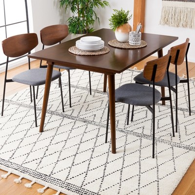 Black and Ivory Hand-Tufted Wool 8' x 10' Shag Rug