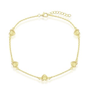 Bella Silver Sterling Silver, Station Hearts Anklet - Gold Plated - Gold - 9+1 Inch - 1 of 3