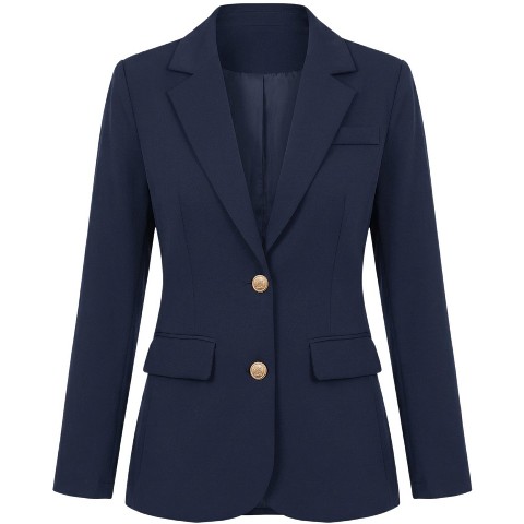 Женские куртки INSPIRE CHIC Women's Notched Lapel Single Breasted Long Sleeve Straight Lined Suit Jacket Blazer Medium Dark Blue