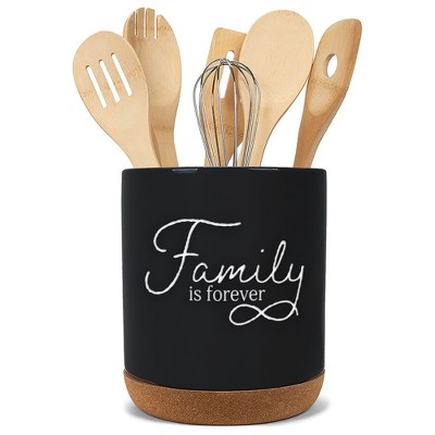 Elanze Designs Family Forever Black X-Large Cork Bottom Kitchen Utensil Holder