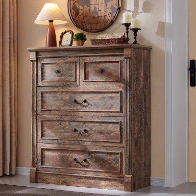 Sincido 5 Drawers Dresser for Bedroom, Farmhouse 46" Tall Dressers w/Roman Column