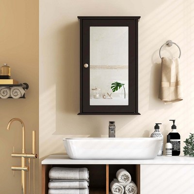 Brown MDF Bathroom Wall Cabinet with Mirror Door