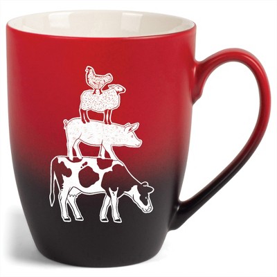 Elanze Designs 12 Ounce Ceramic Decorative Laser Engraved Cow Pig Sheep Chicken Giftable Novelty Tea Coffee Cup Mug Red and Black Stacked Farm Animal