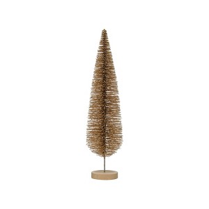 Storied Home Plastic Bottle Brush Tree with Glitter and Wood Base, Gold Color - 1 of 3