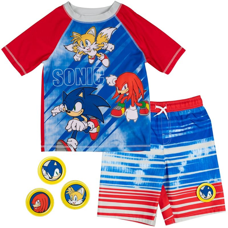 SEGA Sonic the Hedgehog Knuckles Tails Sonic The Hedgehog Rash Guard and Swim Trunks Outfit Set Little Kid to Big Kid, 1 of 8