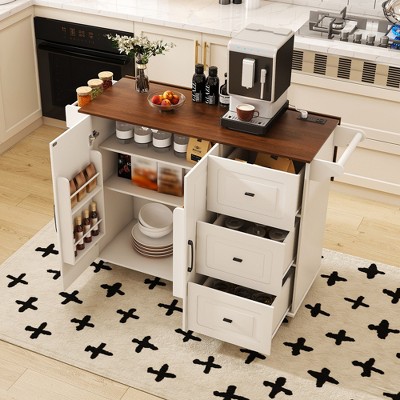 Hooseng Kitchen Island Cart with Storage, Rolling Kitchen Island Side Table on Wheels with Worktop, Kitchen Island Cart