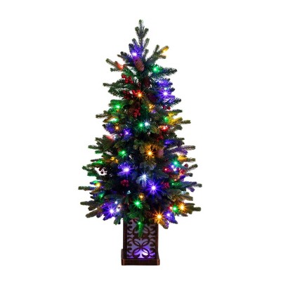 Nearly Natural 4' Pre-Lit Artificial Christmas Tree with Pinecones and Berries in Decorative Planter