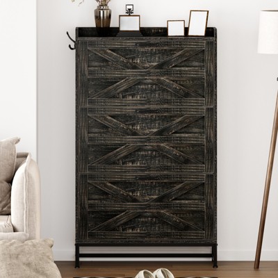 Shoe Storage Cabinet with 3 Flip Drawers, Freestanding Shoe Organizer Cabinet, Narrow Hidden Shoe Rack for Living Room Bedroom Hallway Small Spaces