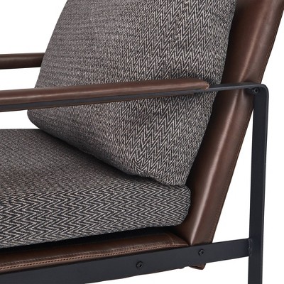 Brown Faux Leather and Metal Mid-Century Modern Armchair