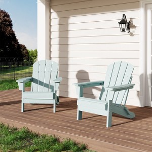 Folding Adirondack Chair - HDPE Outdoor All-Weather Fire Pit Chairs, Ergonomic Extended Backrest for Patio, Garden Pool, Backyard - 1 of 4