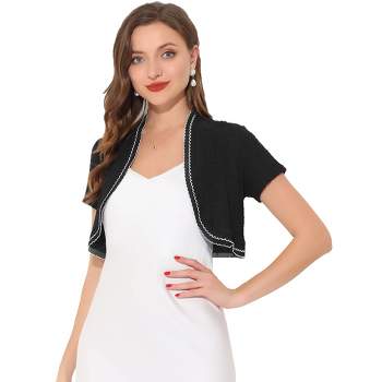 Allegra K Women's Elegant Ruffle Collar Crop Cardigan Knit Open Front  Bolero Shrug White Medium : Target