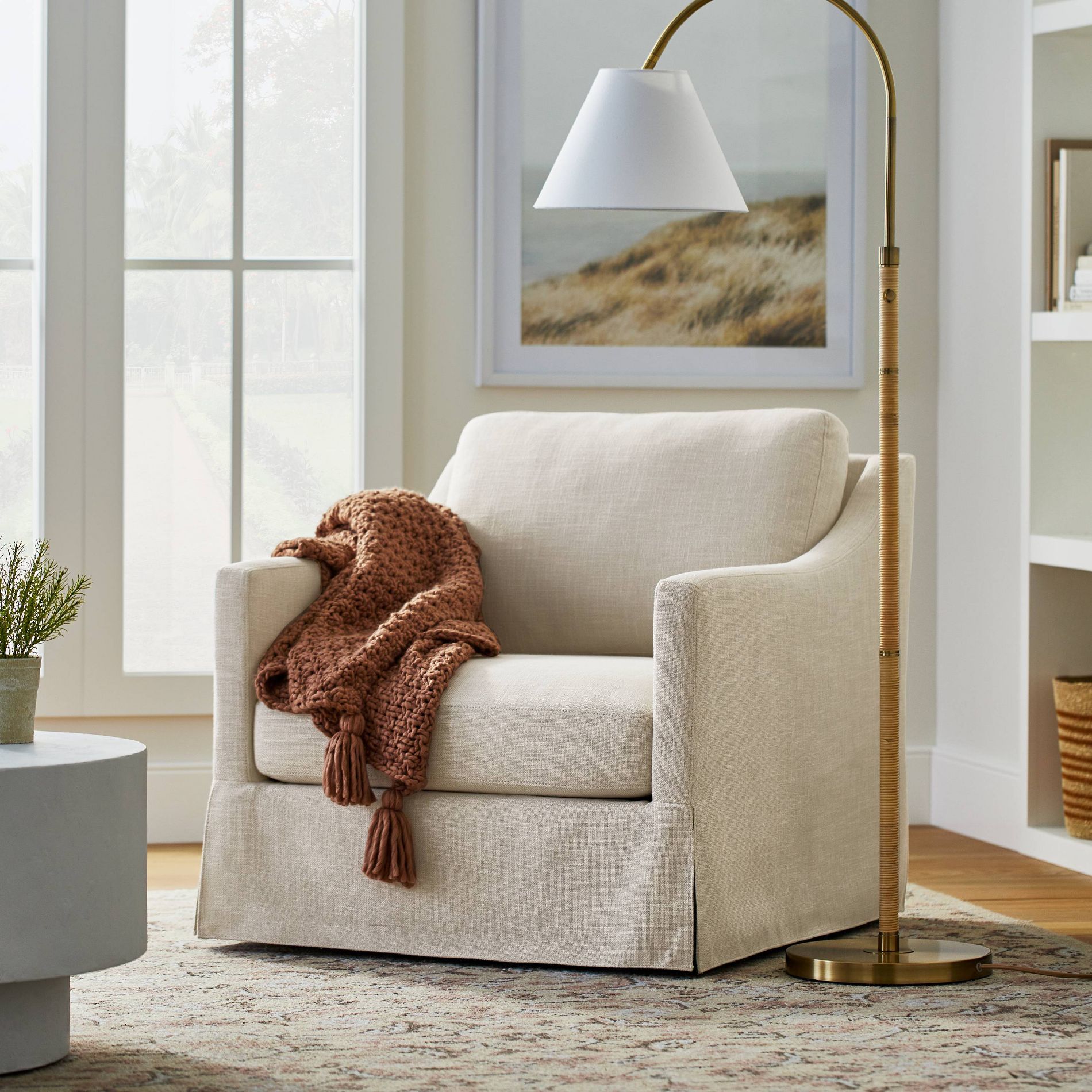 Vivian Park Upholstered Swivel Chair Cream - Threshold™ designed with Studio McGee: Padded Armrests, No Assembly Required