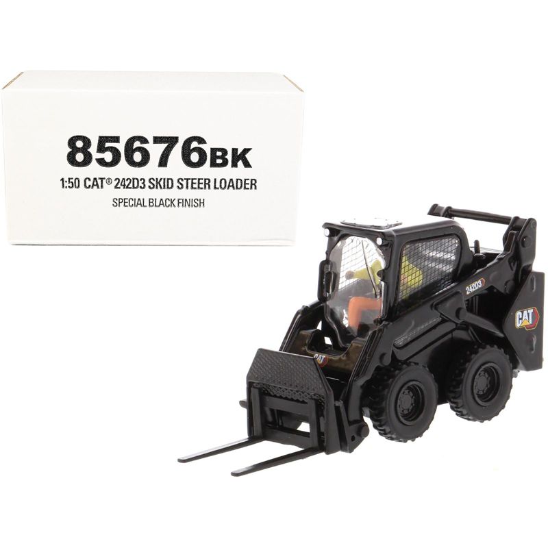CAT Caterpillar 242D3 Wheeled Skid Steer Loader w/Work Tools & Operator Special Black Paint 1/50 Diecast Model Diecast Masters, 1 of 7