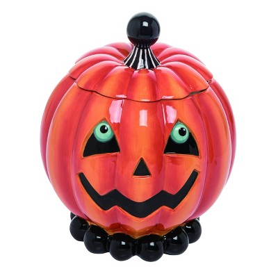 Transpac Dolomite 10 in. Orange Halloween Circus Jack-O-Lantern Jar